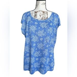 Laura Ashley 100% linen blue and white floral top size L